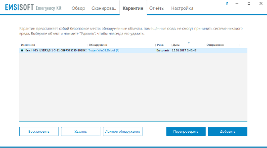 Антивирусный сканер Emsisoft Emergency Kit