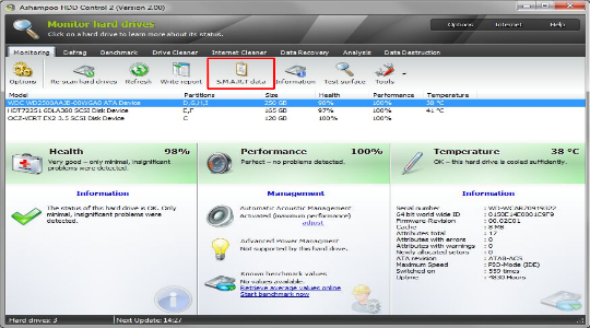 Контроль жестких дисков с помощью Ashampoo HDD Control